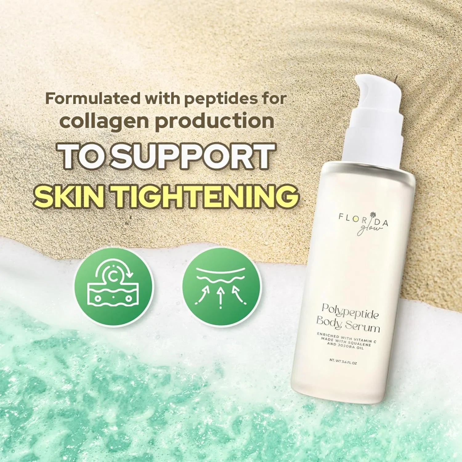 Florida Glow Polypeptide Collagen Boosting Serum | Body Oil Skincare For Glow Dry Skin | Moisturizer for Women & Men Enriched With Vitamin C, Squalene, Jojoba Oil - Pacific Sage Scent - 3.6fl Oz