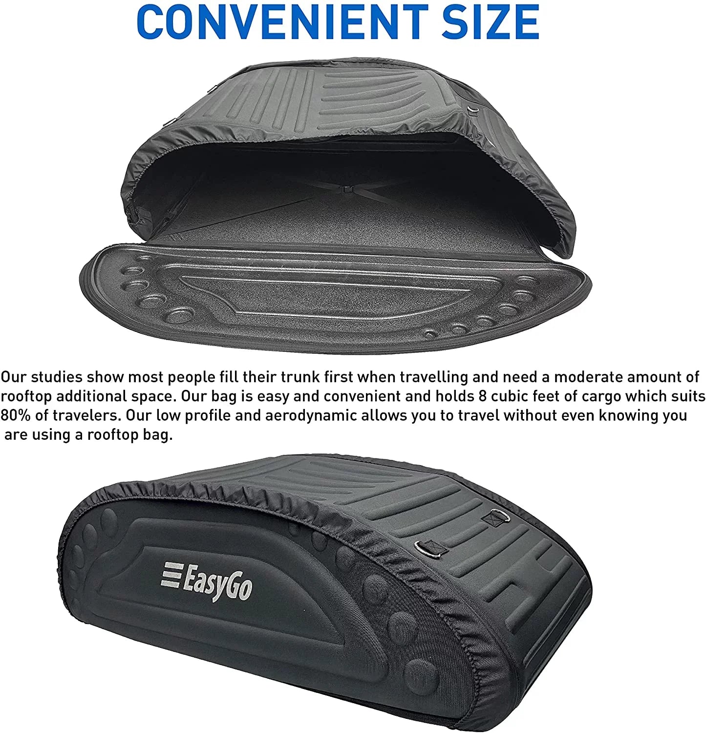 EasyGoProduct Aerodynamic Car Rooftop Cargo Carrier Bag - Soft Roof Top Luggage Bag for All Vehicles SUV with/Without Rack Hard Sides - 4 Adjustable Straps 8 Cubic Feet - Fold Flat Storage Bag