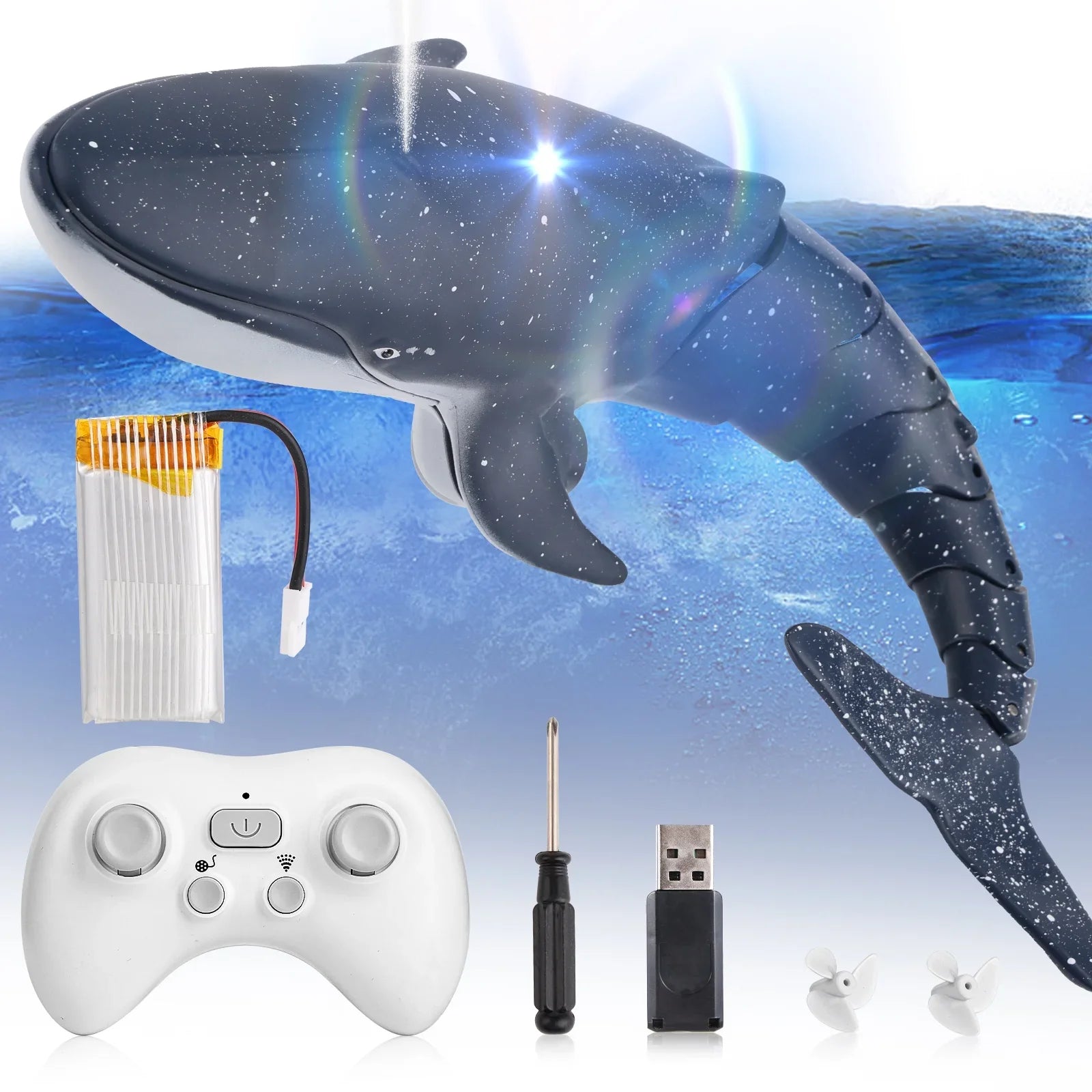 Ant Class Remote Control Whale Toys, RC Shark Spray Liquid Boat Toy for Boys Girls, Swimming Pool Toys, RC Boat for Kids, Diving Toys for Pool
