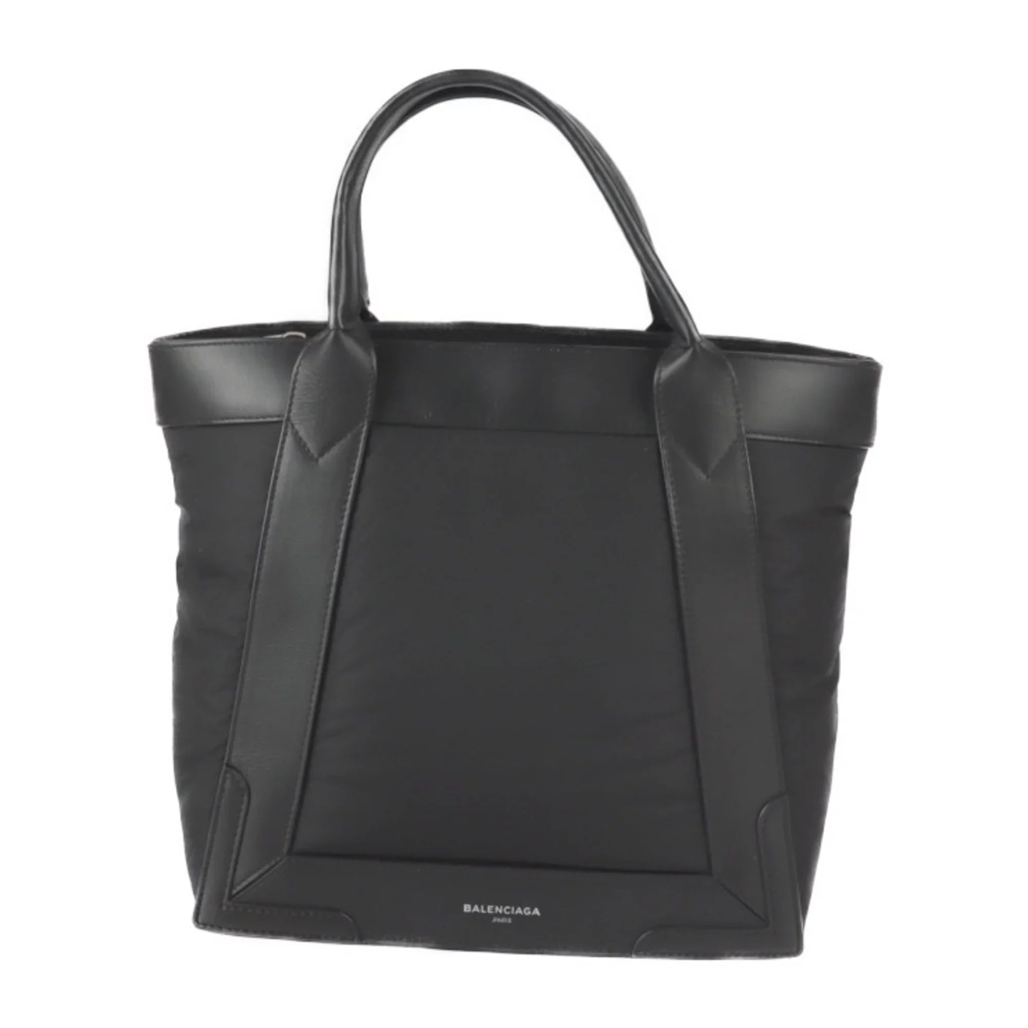 Pre-Owned BALENCIAGA Balenciaga Kabas S tote bag 363425 nylon leather black silver metal fittings (Good)