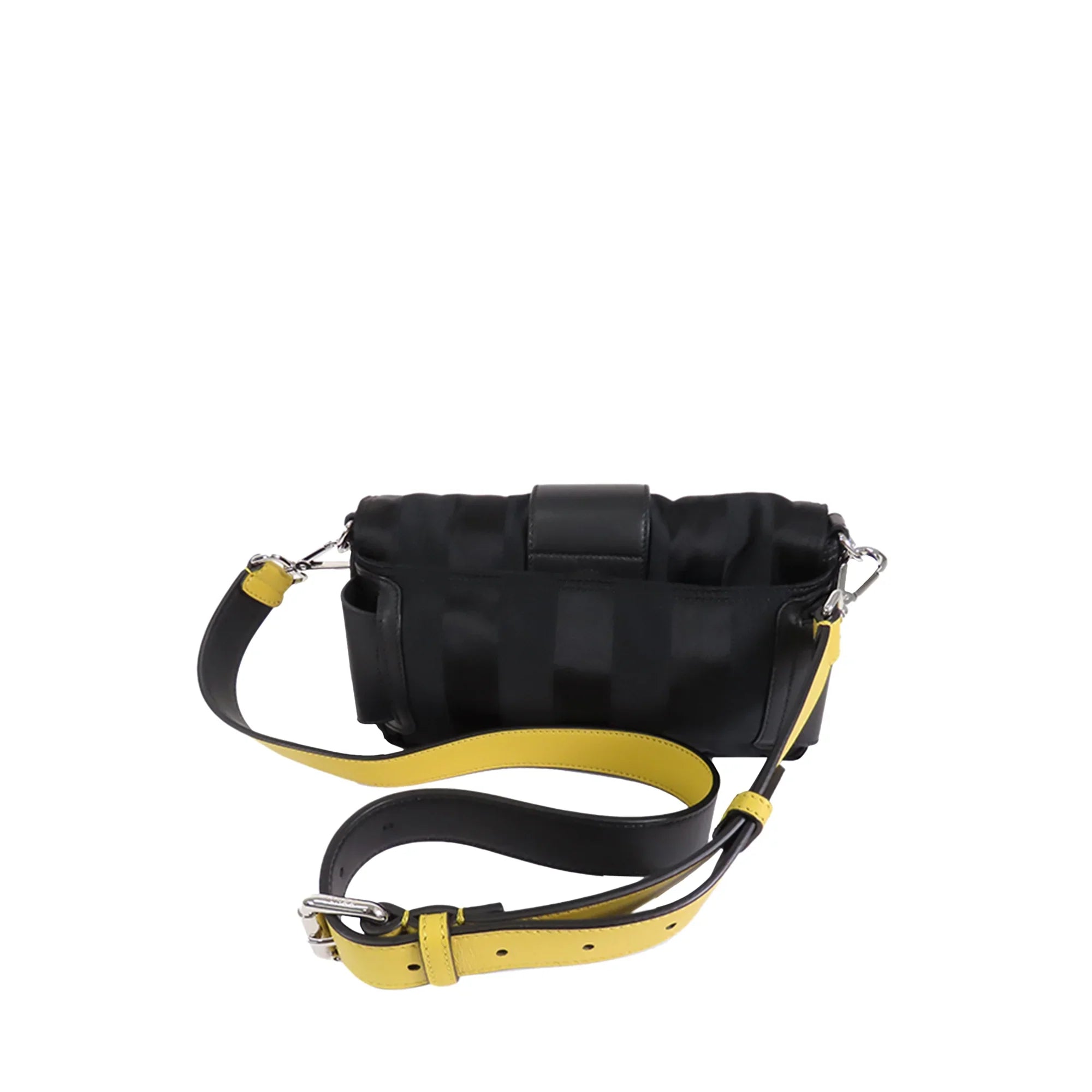 Pre-Owned Authenticated Fendi Stripes Convertible Baguette Nylon Fabric Black Satchel Unisex (Good)
