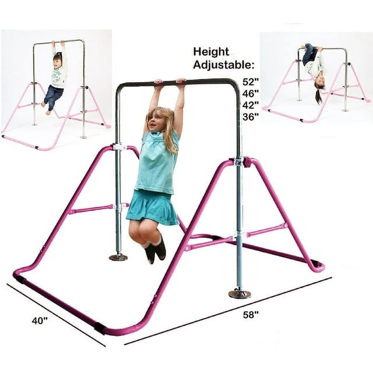 Junior Pro Gymnastics Bar: Pink Monkey Bar Climbing Tower for Kids' Horizontal Kip Bar Training