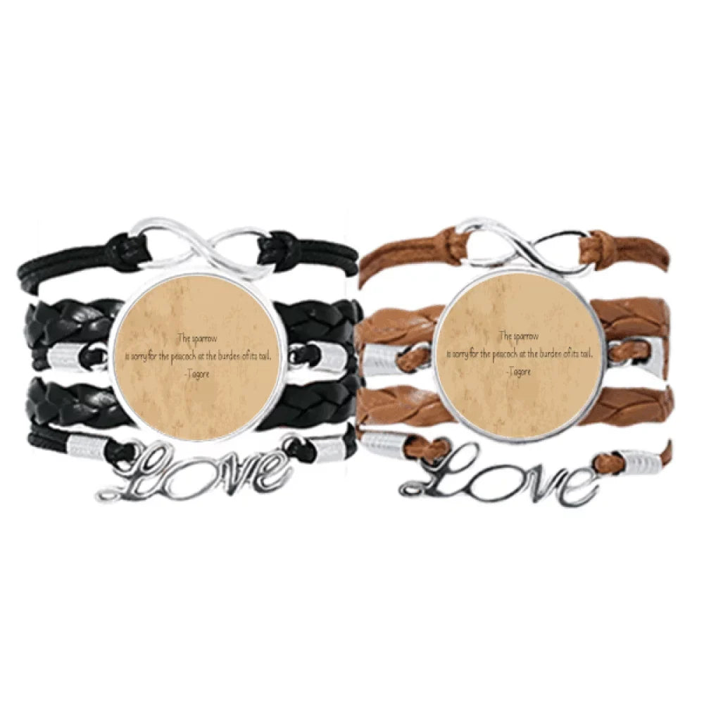 Qoutes Famous People Healing Burden Peacock Tail Bracelet Hand Strap Leather Rope Wristband Double Set