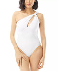 Carmen Marc Valvo WHITE One-Shoulder Twist-Front One Piece Swimsuit, US 10