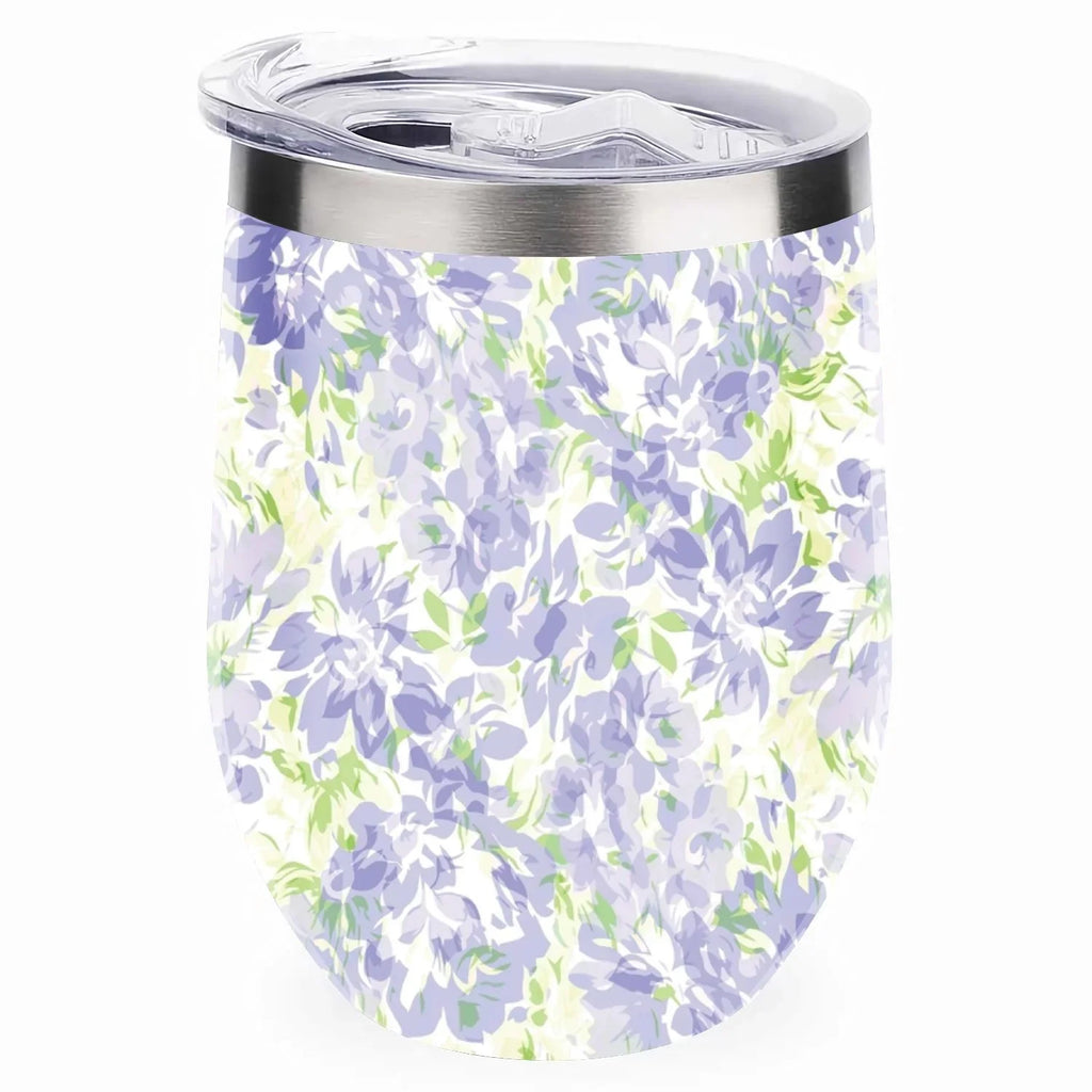 Hidove 12oz 304 Stainless Steel Vacuum Insulated Cups, Blue with Green Floral Pattern Eggshell Cup U Shape Tumbler Cups with Lid, Double Layer Insulation Wine Cup Big Belly Cup
