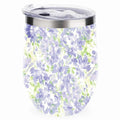 Hidove 12oz 304 Stainless Steel Vacuum Insulated Cups, Blue with Green Floral Pattern Eggshell Cup U Shape Tumbler Cups with Lid, Double Layer Insulation Wine Cup Big Belly Cup