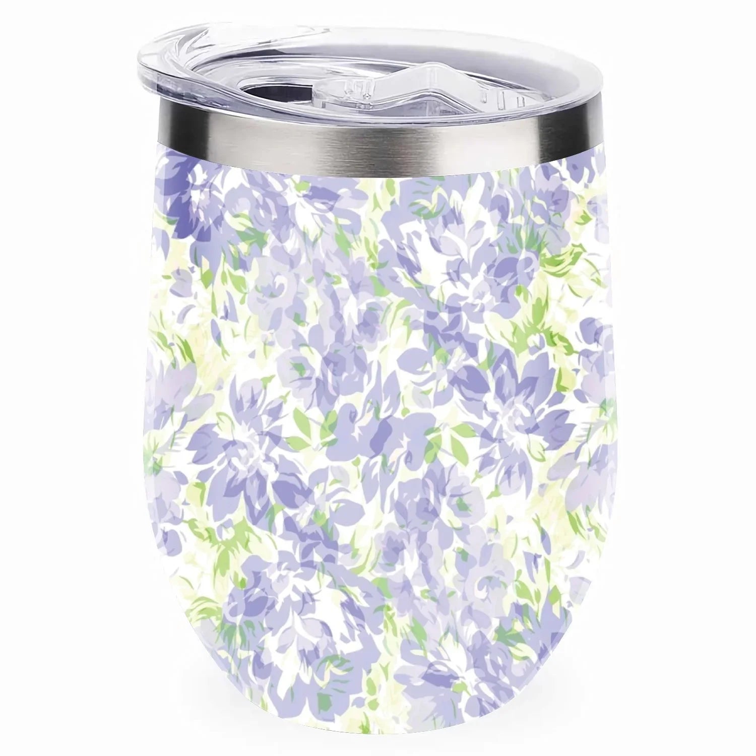 Hidove 12oz 304 Stainless Steel Vacuum Insulated Cups, Blue with Green Floral Pattern Eggshell Cup U Shape Tumbler Cups with Lid, Double Layer Insulation Wine Cup Big Belly Cup