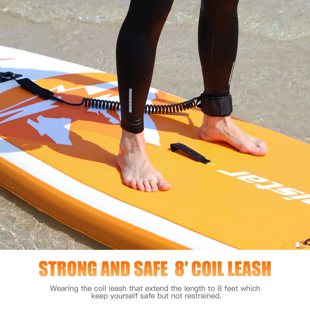 Famistar 10' Inflatable Stand Up Paddle Board (6"Thick) with SUP/ 3 Pins | Wide Stance, Bottom Fin for Paddling, Surf Control, Non-Slip Deck |Youth & Adult Standing Boat-Orange