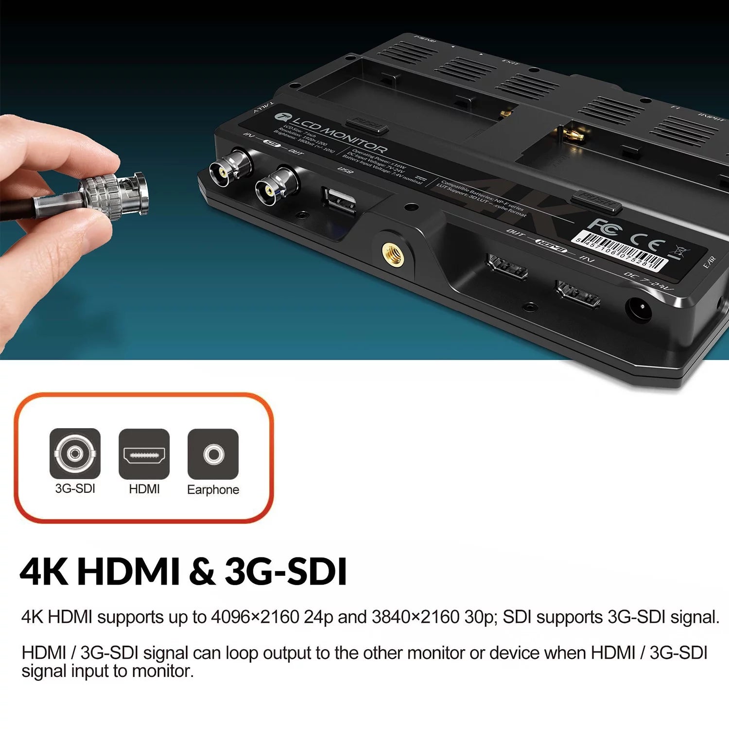 LILLIPUT H7S 7 Inch 4K Ultra Brightness On Camera Monitor with Full HD Resolution 1800nit Sunlight Viewable 4K 3G SDI Input Output Support HDR 3D LUT Functions for Taking Photos Creatin
