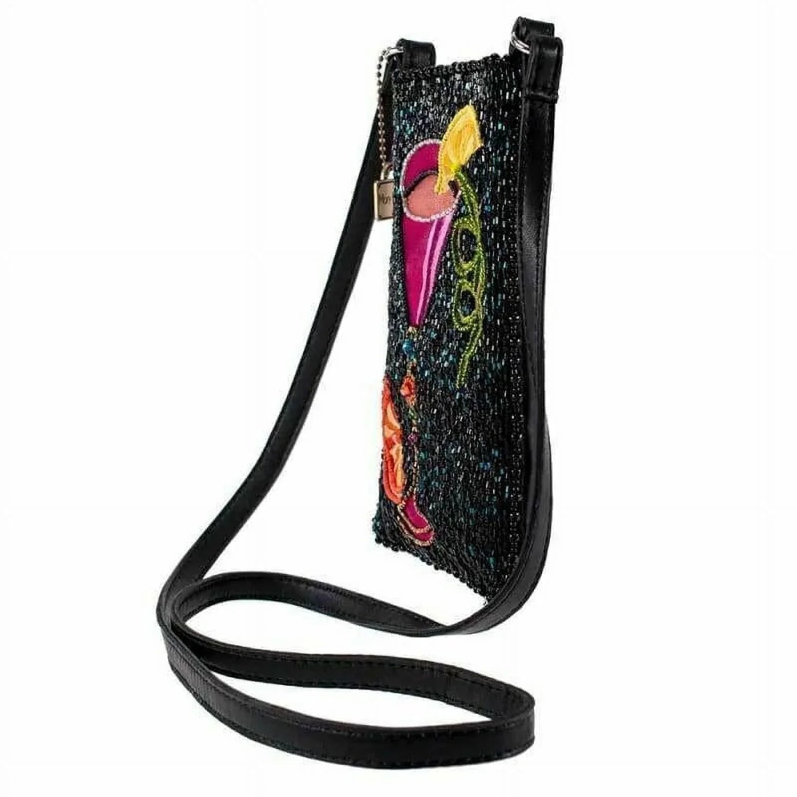Mary Frances Take a Sip Leather Crossbody Phone Bag Cocktail Beaded Shoulder Bag NEW