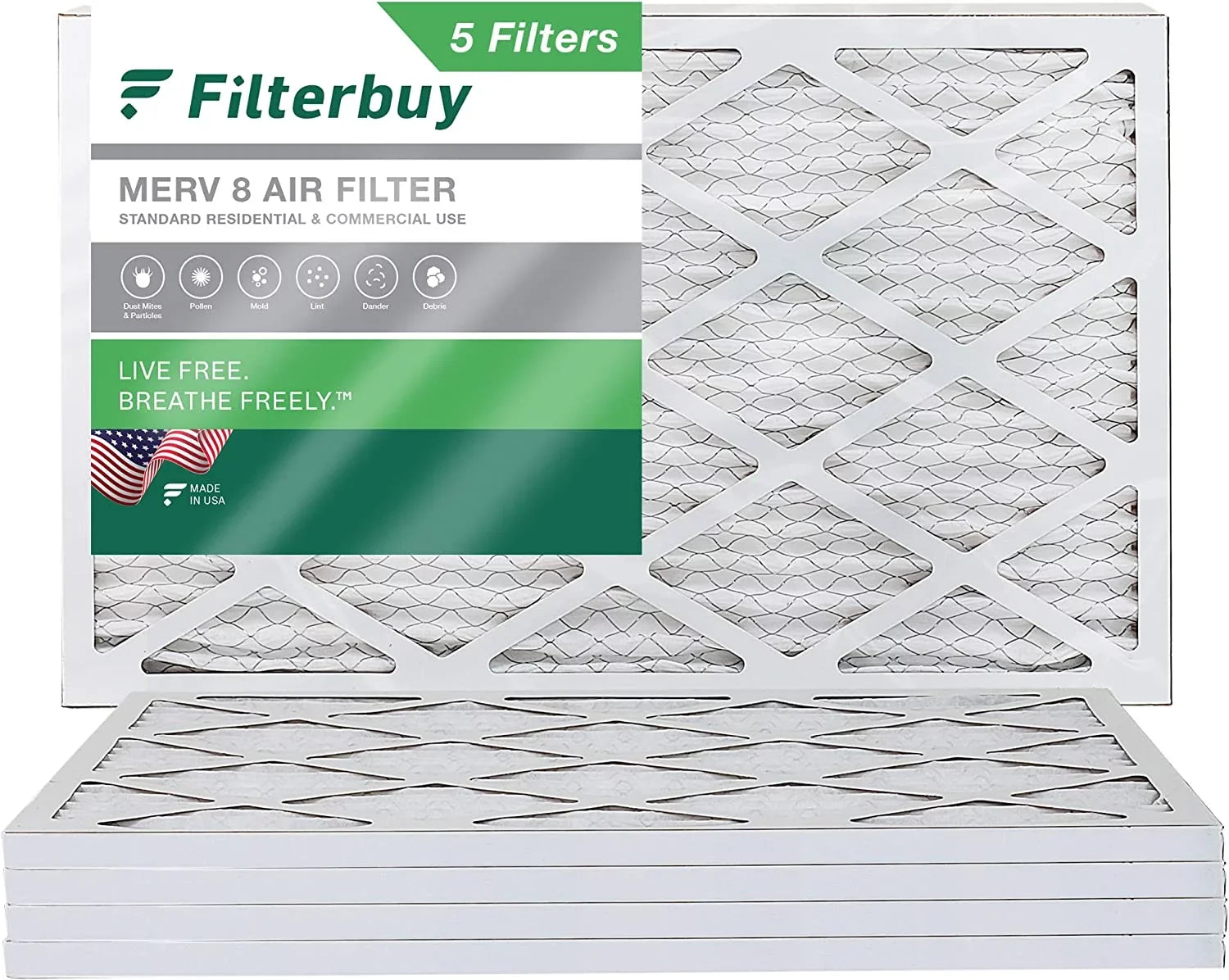 Filterbuy 17.25x29.25x1 MERV 8 Pleated HVAC AC Furnace Air Filters (5-Pack)