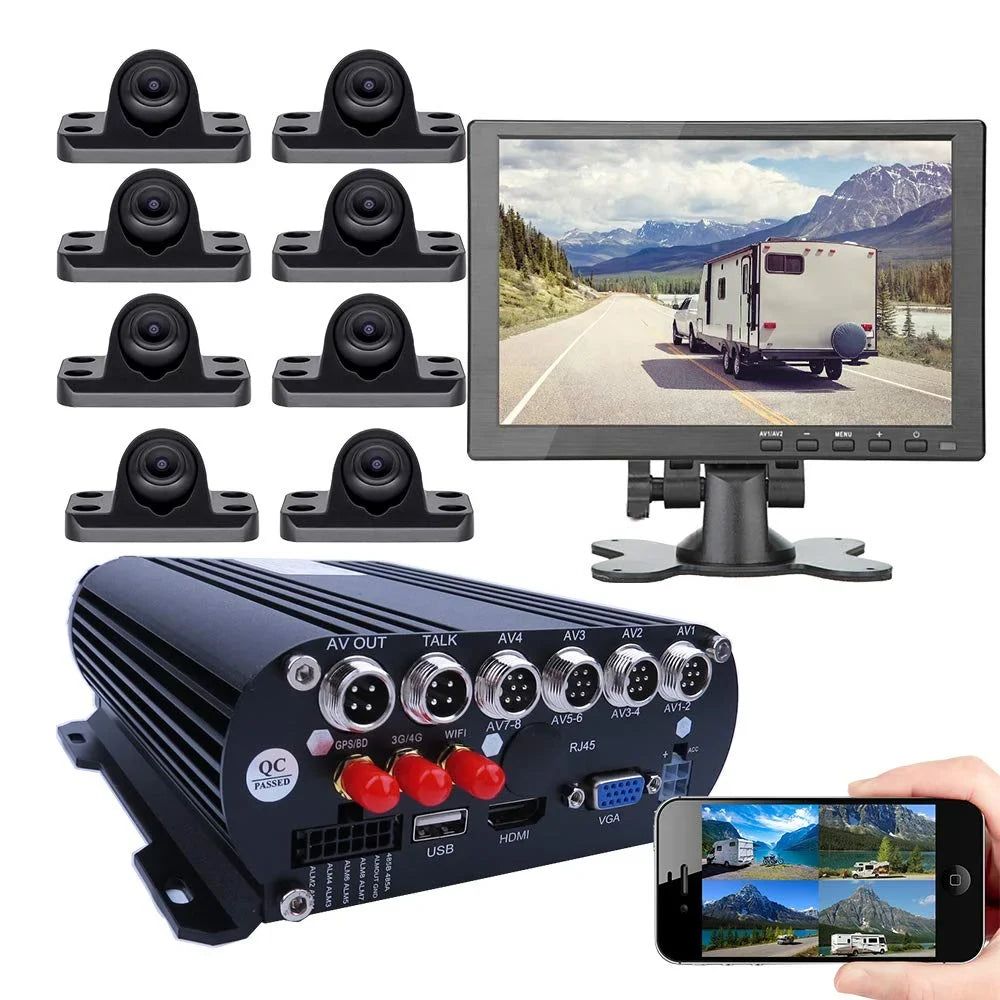 JOINLGO 8-CH Mobile DVR Backup Camera System 10" HD Display Remote Monitor on PC Phone GPS WiFi 4G 1080P AHD Vehicle Car DVR MDVR Video Recorder with Mini Large View Angle Car Cameras for Truck/RV/Bus