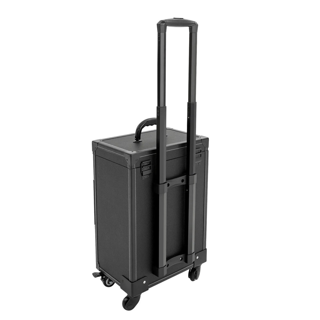 ZhdnBhnos Makeup Train Case Rolling Cosmetic Trolley Nail Polish Storage Organizer Luggage Box w/ 4 Wheels & Lock (Black)