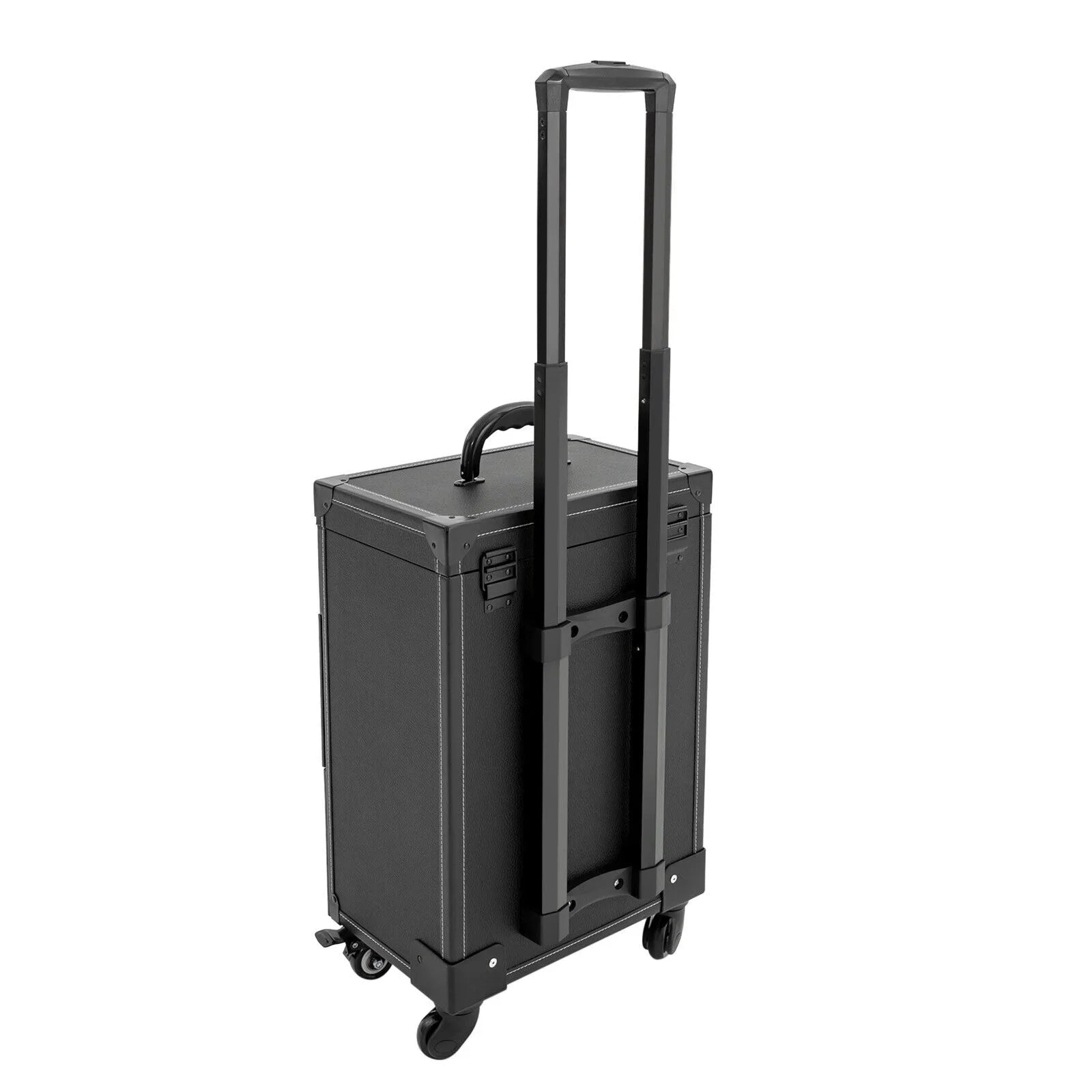 ZhdnBhnos Makeup Train Case Rolling Cosmetic Trolley Nail Polish Storage Organizer Luggage Box w/ 4 Wheels & Lock (Black)