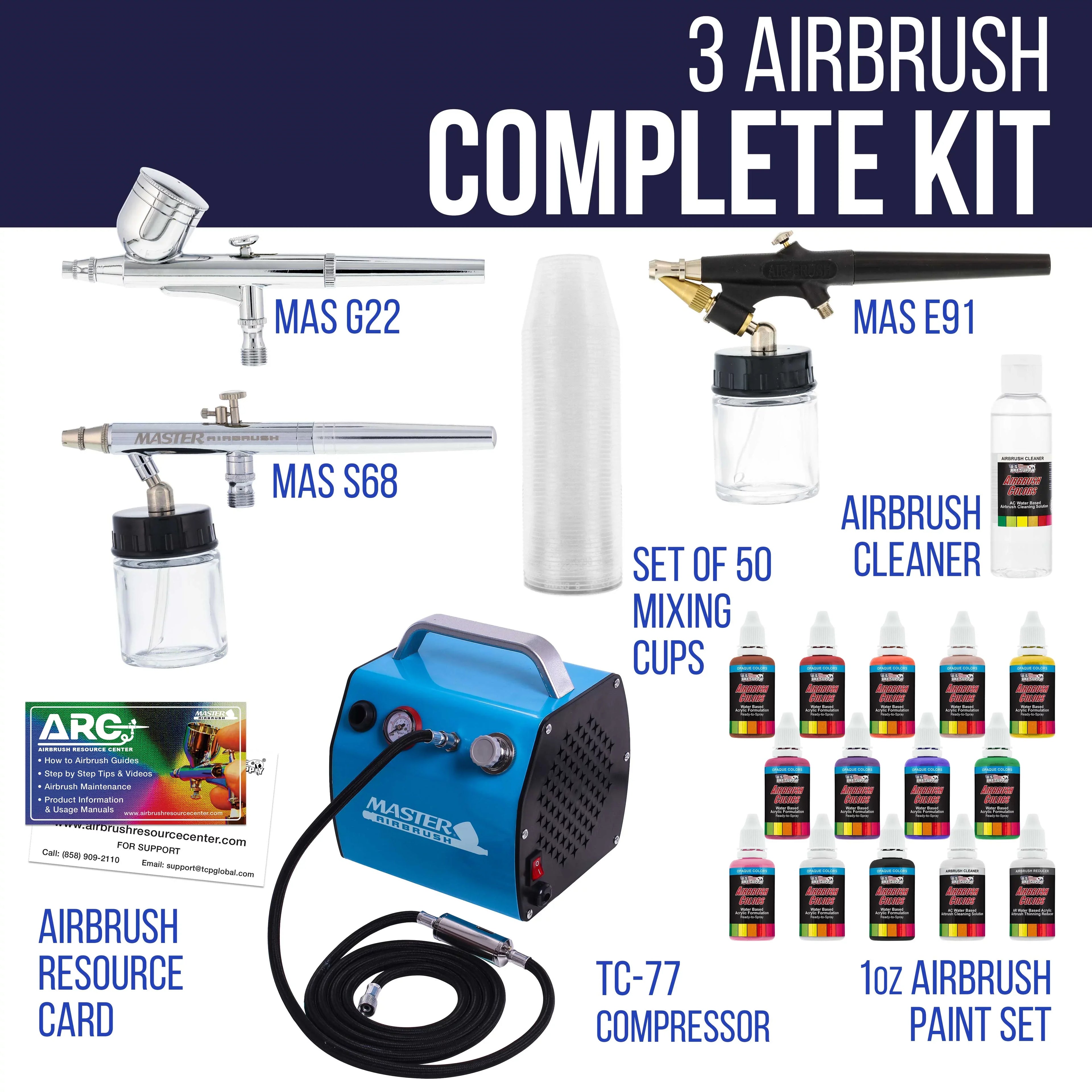 Pro 3 Airbrush System Kit Air Compressor 12 Color Paint Set Hobby Art