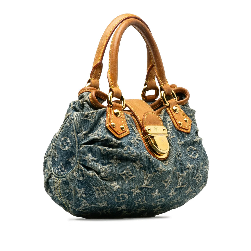 Pre-Owned Authenticated Louis Vuitton Monogram Pleaty Denim Fabric Blue Handbag Top HandleBag Unisex (Good)