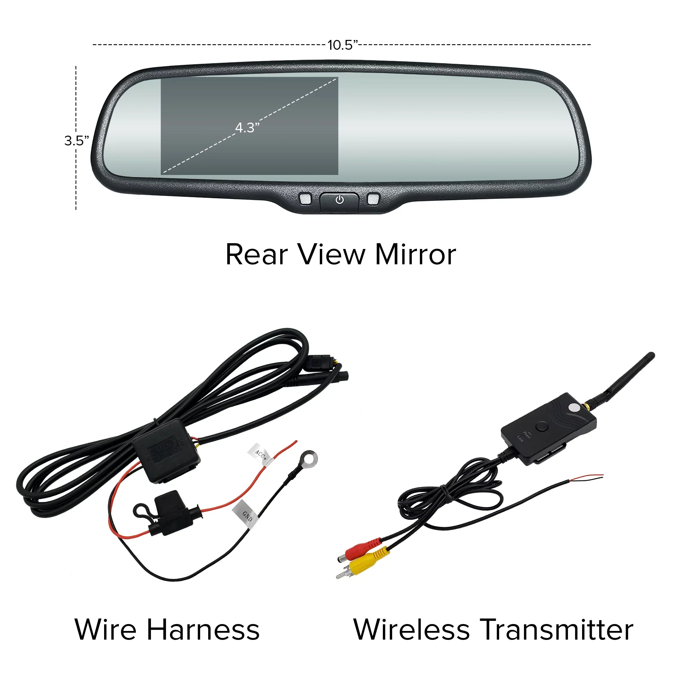Master Tailgaters OEM Rear View Mirror with 4.3" LCD Monitor & Wireless Transmitter | Universal Fit Mount for Cars