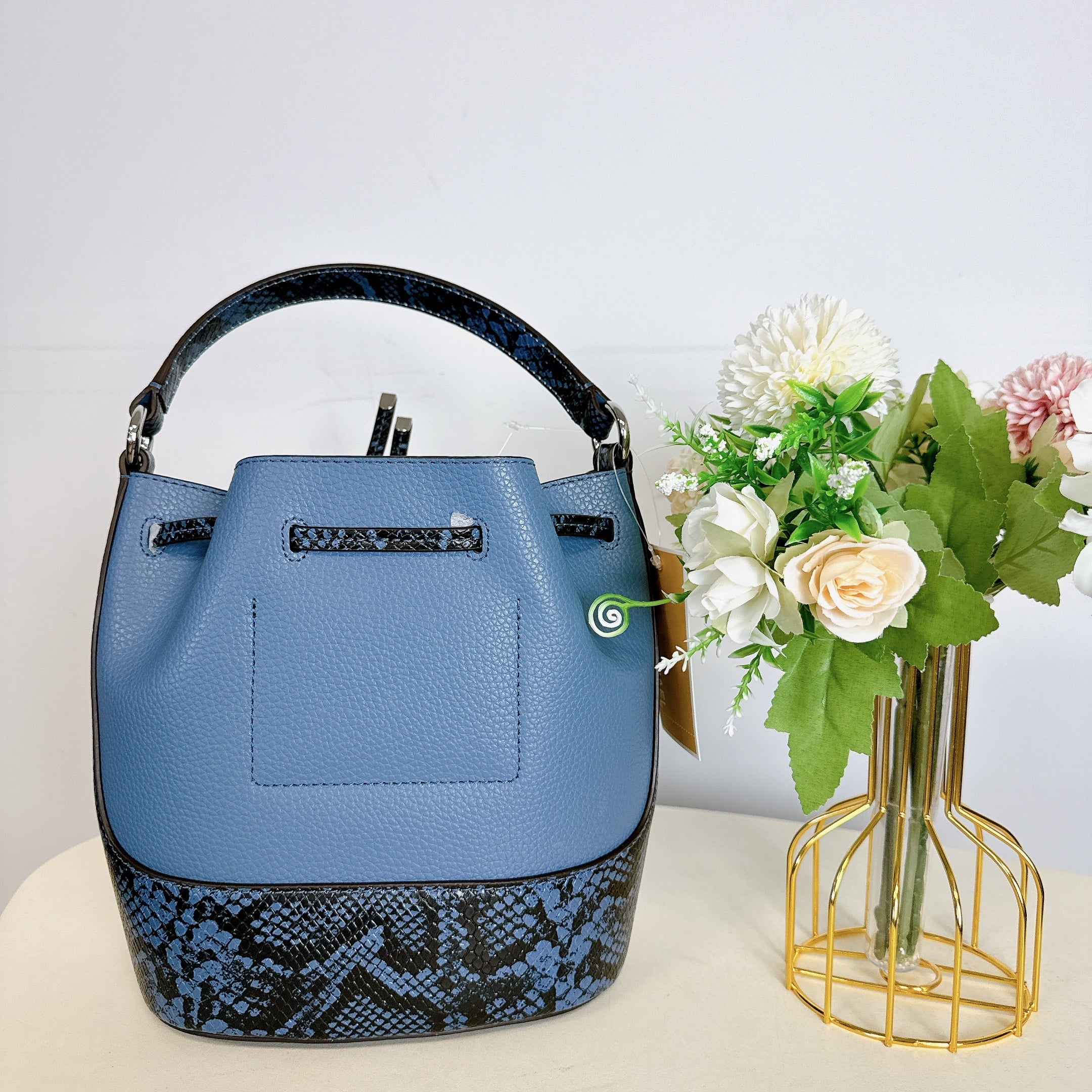Michael Kors 35S4S6RM6U Reed Medium Leather Belted Bucket Crossbody Messenger IN DENIM