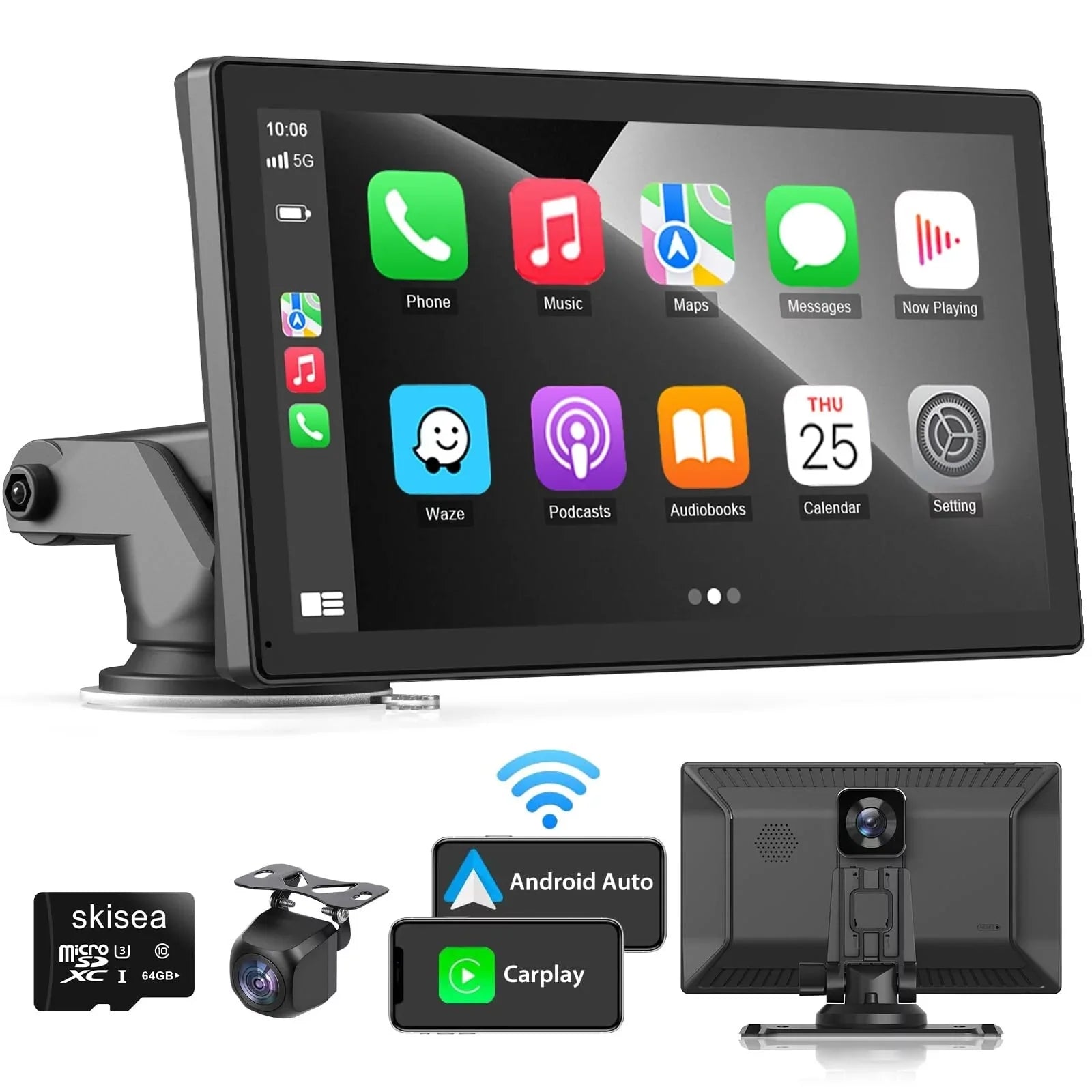 9 Inch Wireless Carplay Car Stereo, Touch Car Play Display Audio Car Radio Receiver, 2.5K Dash Cam,1080p Backup Camera DVR, Drive Mate Carplay Navigation, Multimedia Player