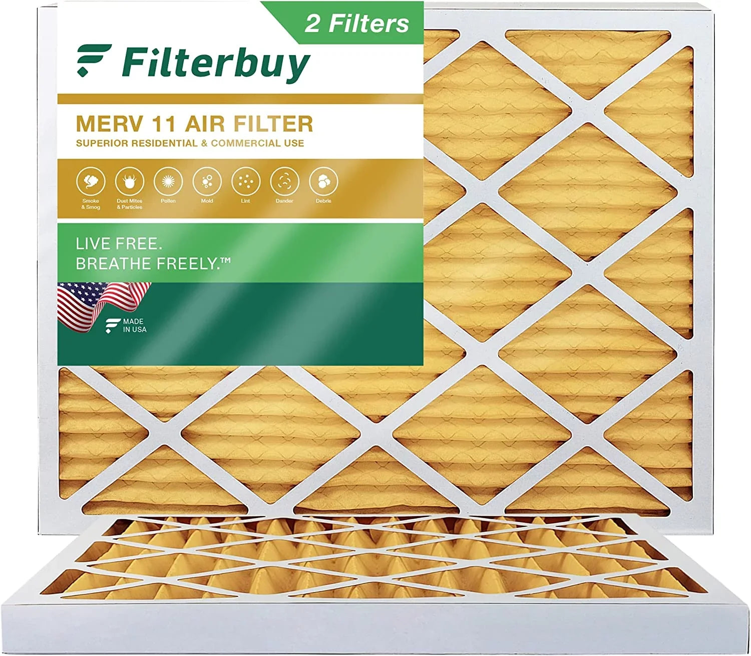 Filterbuy 10x14x2 MERV 11 Pleated HVAC AC Furnace Air Filters (2-Pack)