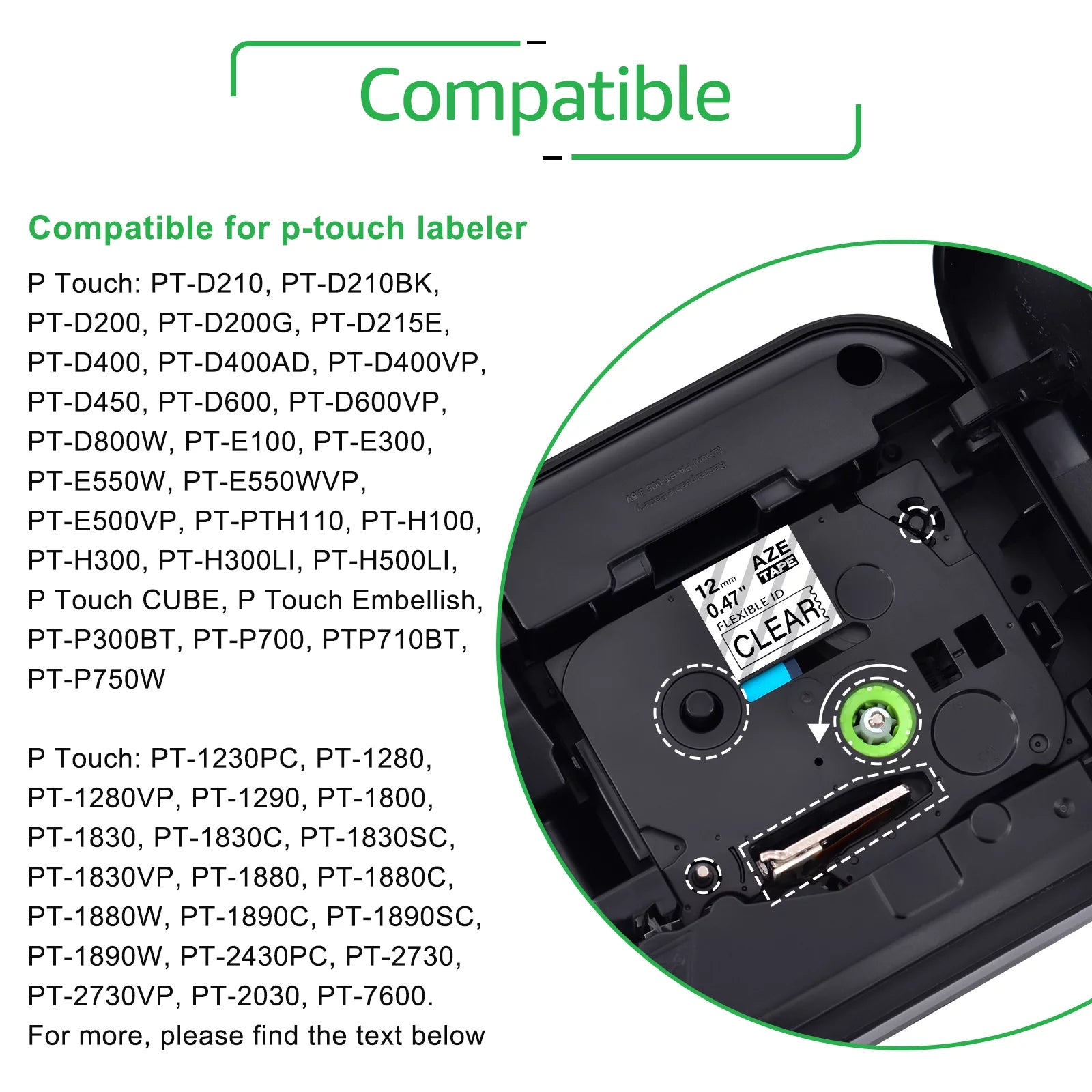 GREENCYCLE 10PK Compatible for Brother P-touch 12mm x 8m Black on Clear TZ TZe TZe-FX131 TZ-FX131 TZe-131 TZ-131 Flexible ID Cable Wire Label Tape