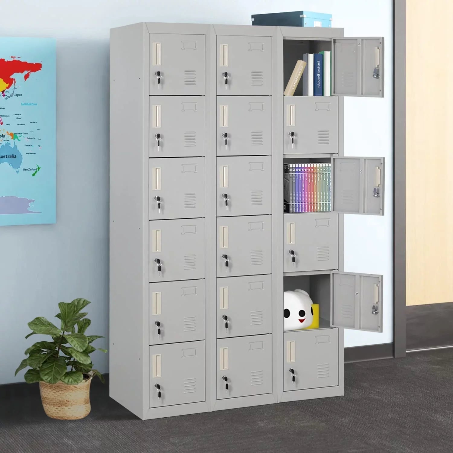 SUNCROWN Metal Locker Storage Cabinet with 6 Lockable Door for School, Gym, Home, Office, Gray