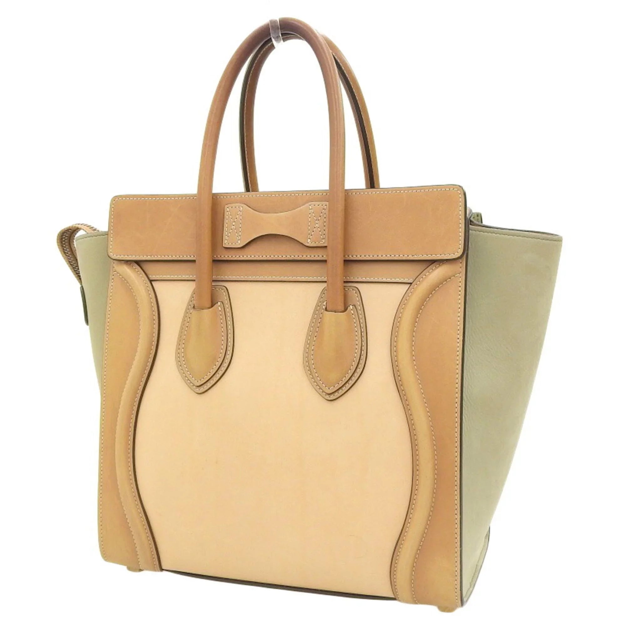 Pre-Owned Celine CELINE luggage micro shopper tricolor handbag beige mint green 167793 A03 15LK (Good)