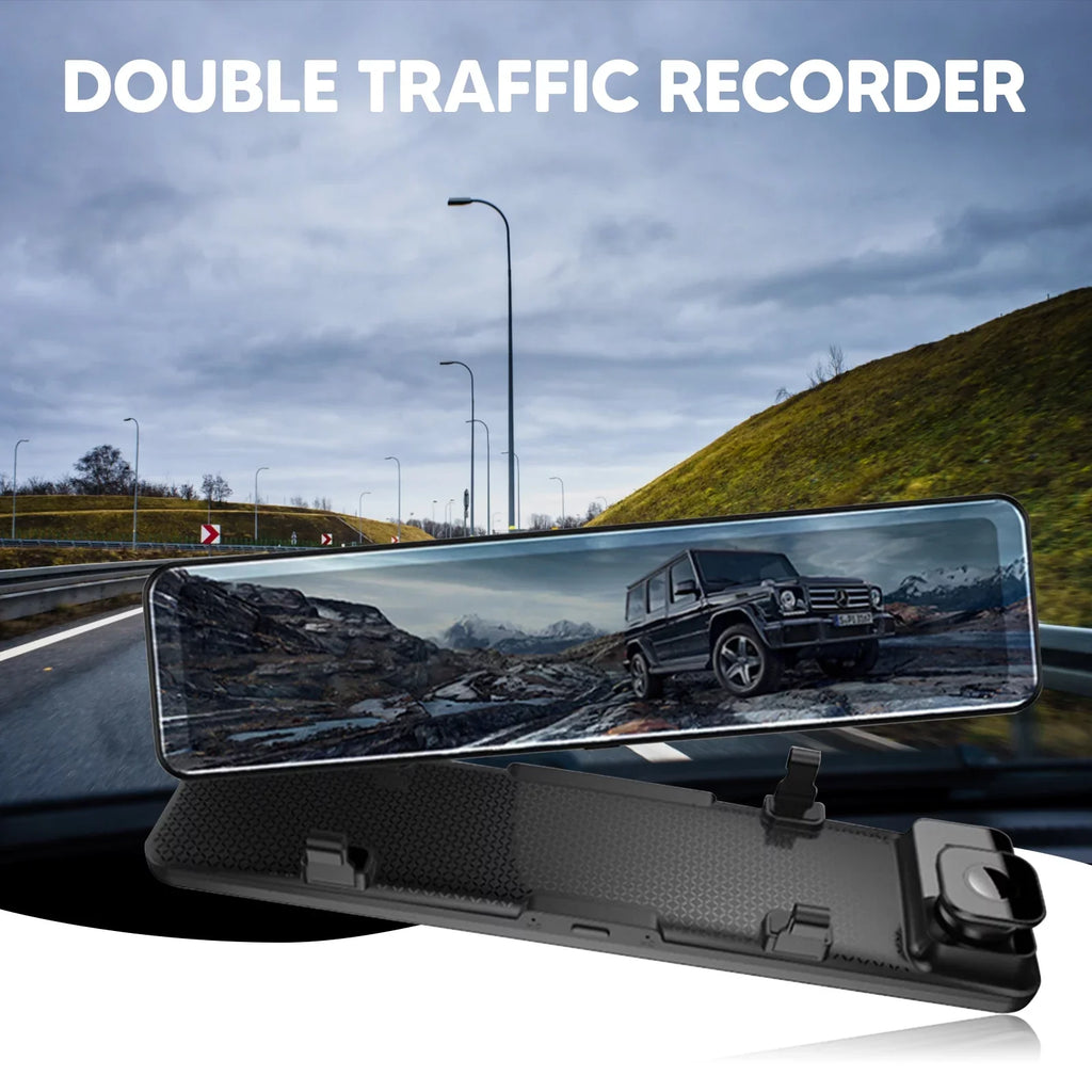 Car Rear View Mirror Camera Dual Dash Cam DVR Video Recorder Driving Recorder with Night Vision Panoramic Rearview Mirror with 4K 12" Full Touch Monitor