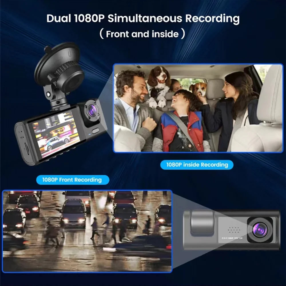 Virwir WiFi Dash Cam 1920x1080P FHD Front Inside and Rear Dash Cam Three Cam Car DVR Night Vision Loop Recording