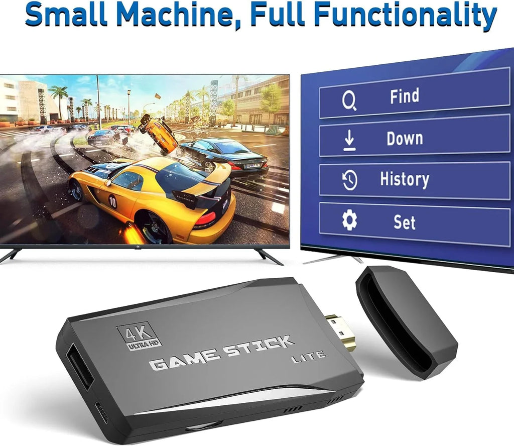 Retro Game Stick - Nostalgia Stick S2 Preloaded 12000+ Classic Retro Games,9 Emulators,Plug and Play Video Games for TV,Emulator Console S2 Support 4K HD Port,2 Wireless Gamepads(64G)