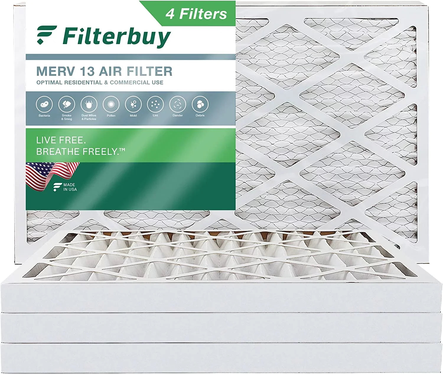 Filterbuy 12x24x2 MERV 13 Pleated HVAC AC Furnace Air Filters (4-Pack)
