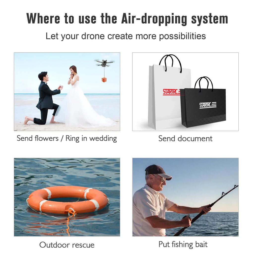 Airdrop Device for DJI Mini 3 and Mini 3 Pro Drone Accessories Payload Delivery Transport Device Fishing Drone, Drop Fishing Line, Wedding Scene, Search&Rescue
