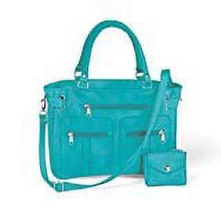 Women's Zippered 6 Pocket Microfiber Handbag, Teal