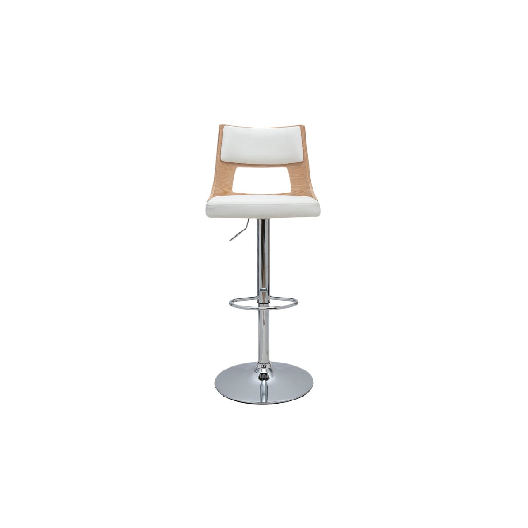 **Sgabello da Bar Regolabile in Plastica e Legno, Base in Metallo Lucido**