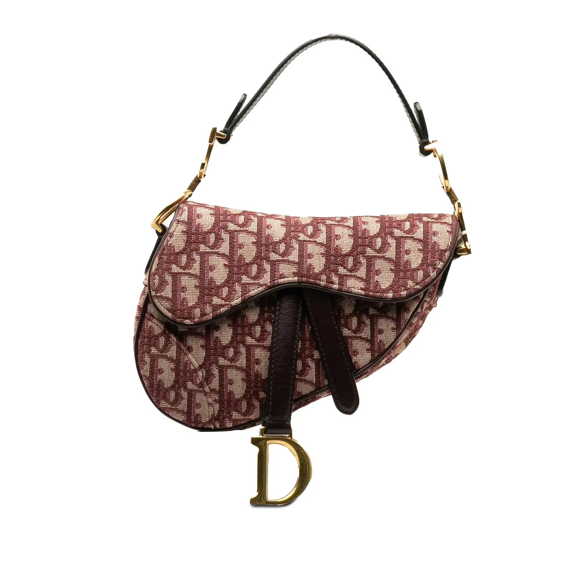 Pre-Owned Authenticated Dior Mini Oblique Saddle Canvas Fabric Red Satchel Unisex (Good)