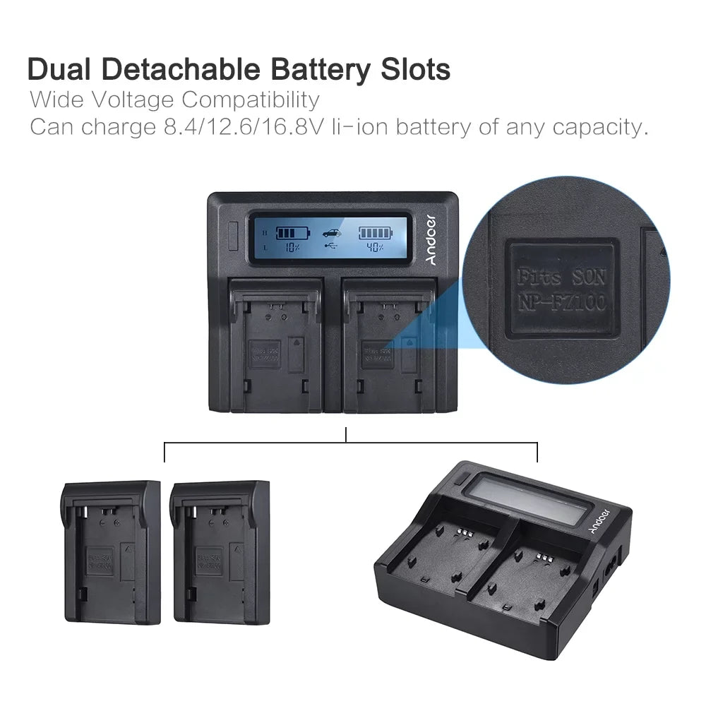 Suzicca NP-FZ100 Dual Channel LCD Battery Replacement for A7III A9 A7RIII A7SIII