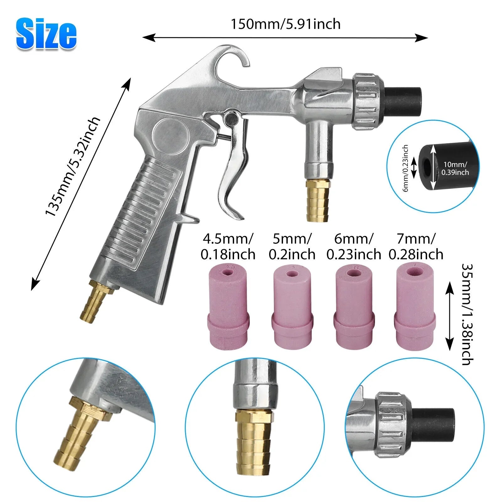 Sandblaster Air Kit Abrasive Sandblasting Gun Sand Blaster with 4 Ceramic Nozzle