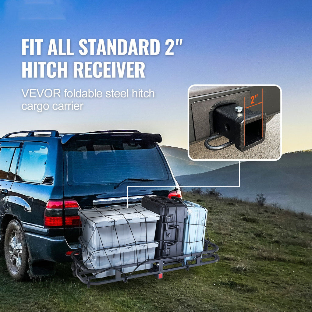 BENTISM Hitch Mount Cargo Carrier 53x19x5 in 500lb & Cargo Net Fits 2" Receiver
