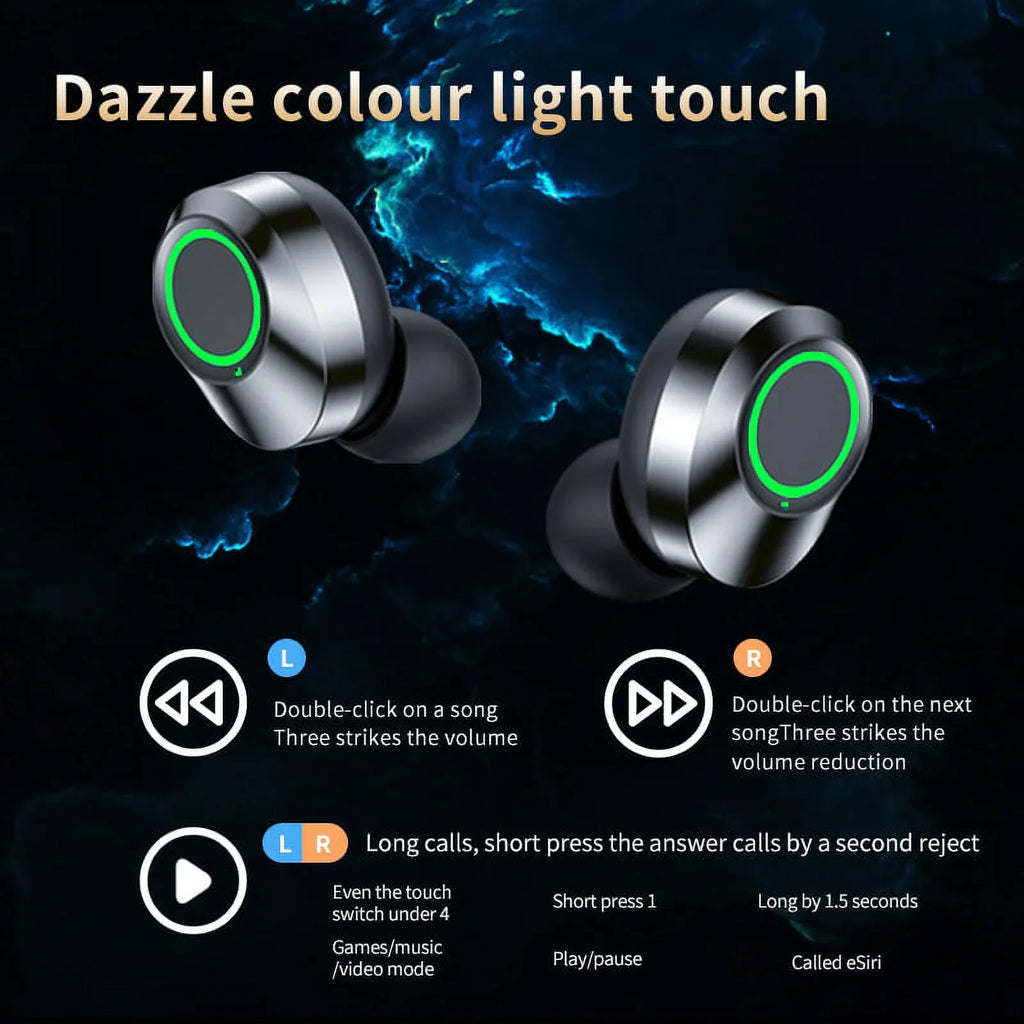 Wireless V5.3 LED Pro Earbuds Compatible with your Galaxy S22+/ 5G/Plus/Ultra IPX3 BlueTooth Liquid & Sweatproof /Noise Reduction & Quad Mic(Black)