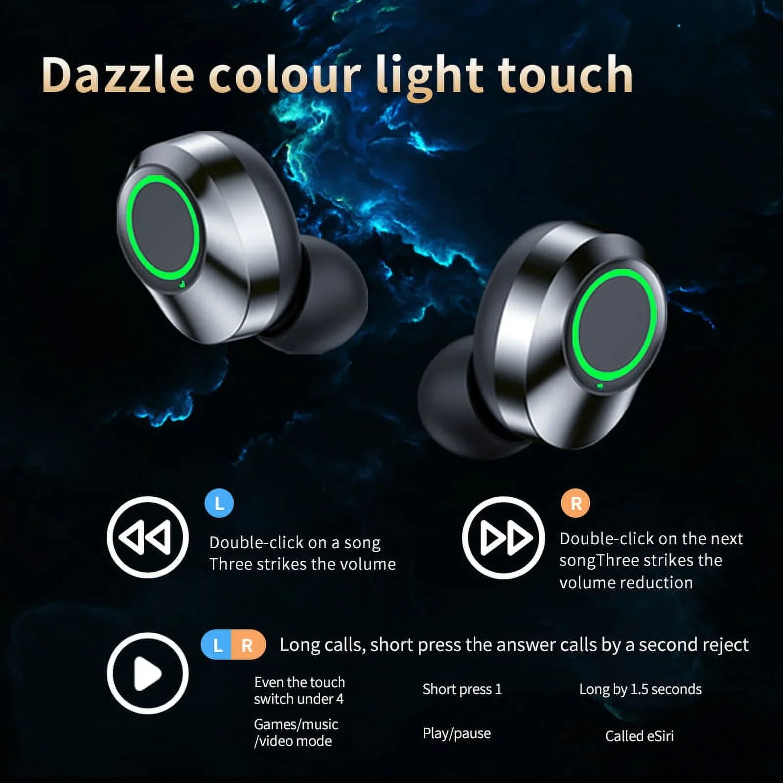 Wireless V5.3 LED Pro Earbuds Compatible with your Galaxy S22+/ 5G/Plus/Ultra IPX3 BlueTooth Liquid & Sweatproof /Noise Reduction & Quad Mic(Black)