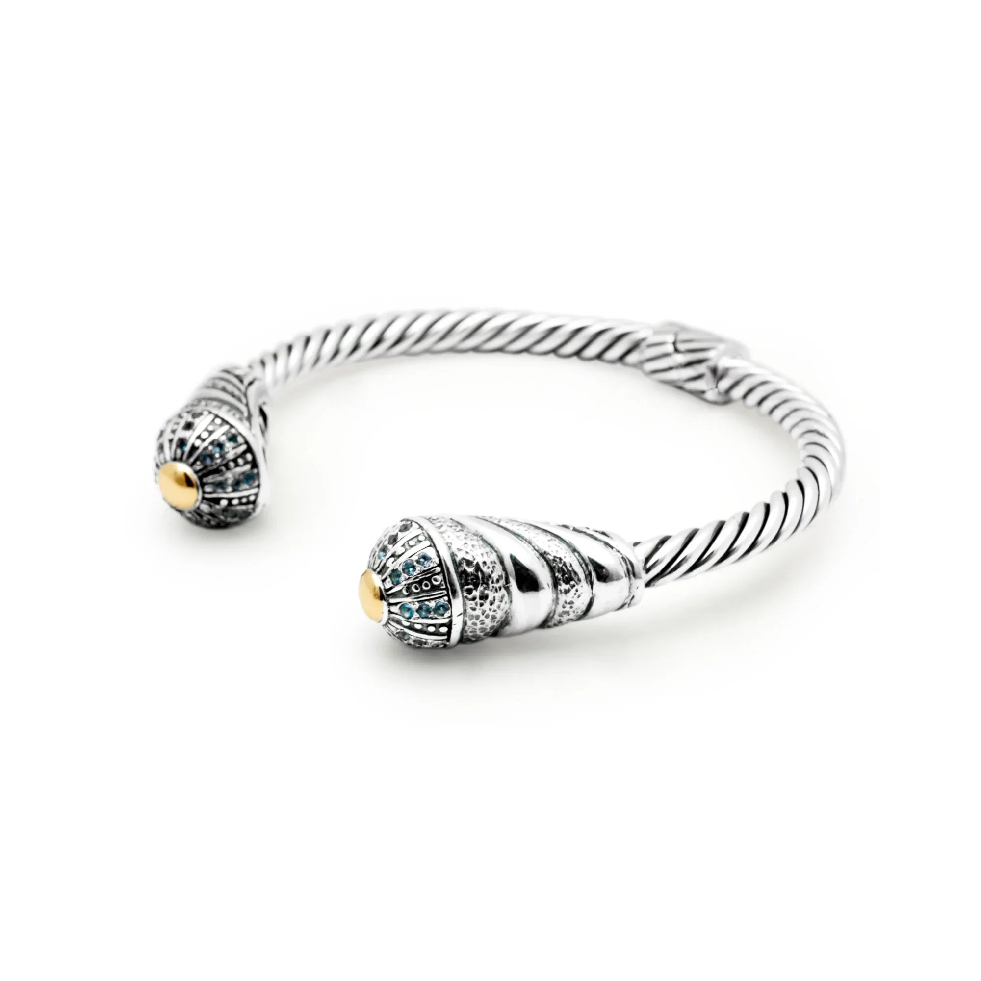 Deni Jewelry 18K Gold & Silver cable cuff bracelet, Blue Topaz Pave Setting