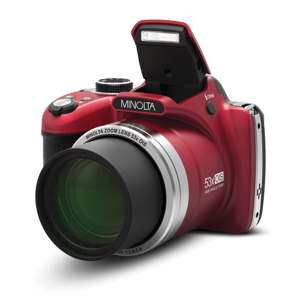 Minolta Pro Shot 16 Mega Pixel HD Digital Camera with 53x Optical Zoom, Full 1080p HD Video & 16GB SD Card (MN53Z Red)