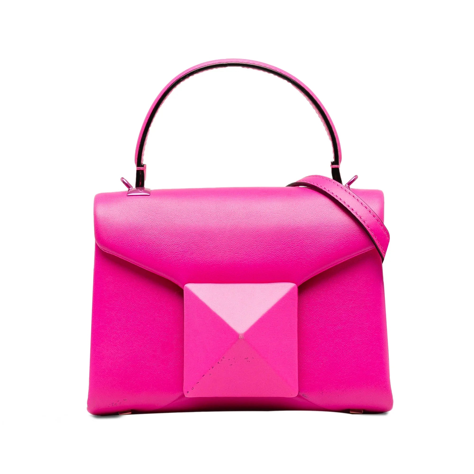 Pre-Owned Authenticated Valentino Mini One Stud Satchel Calf Leather Pink Unisex (Good)