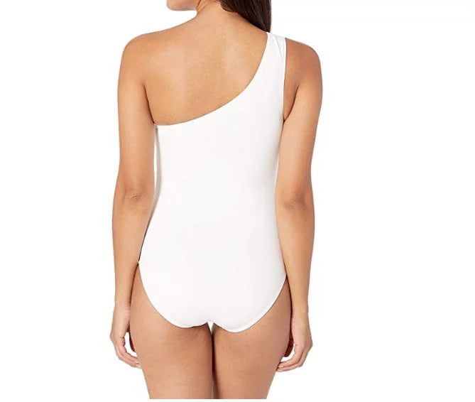 Michael Kors WHITE Iconic Solids One Shoulder One-Piece Swimsuit, US 4
