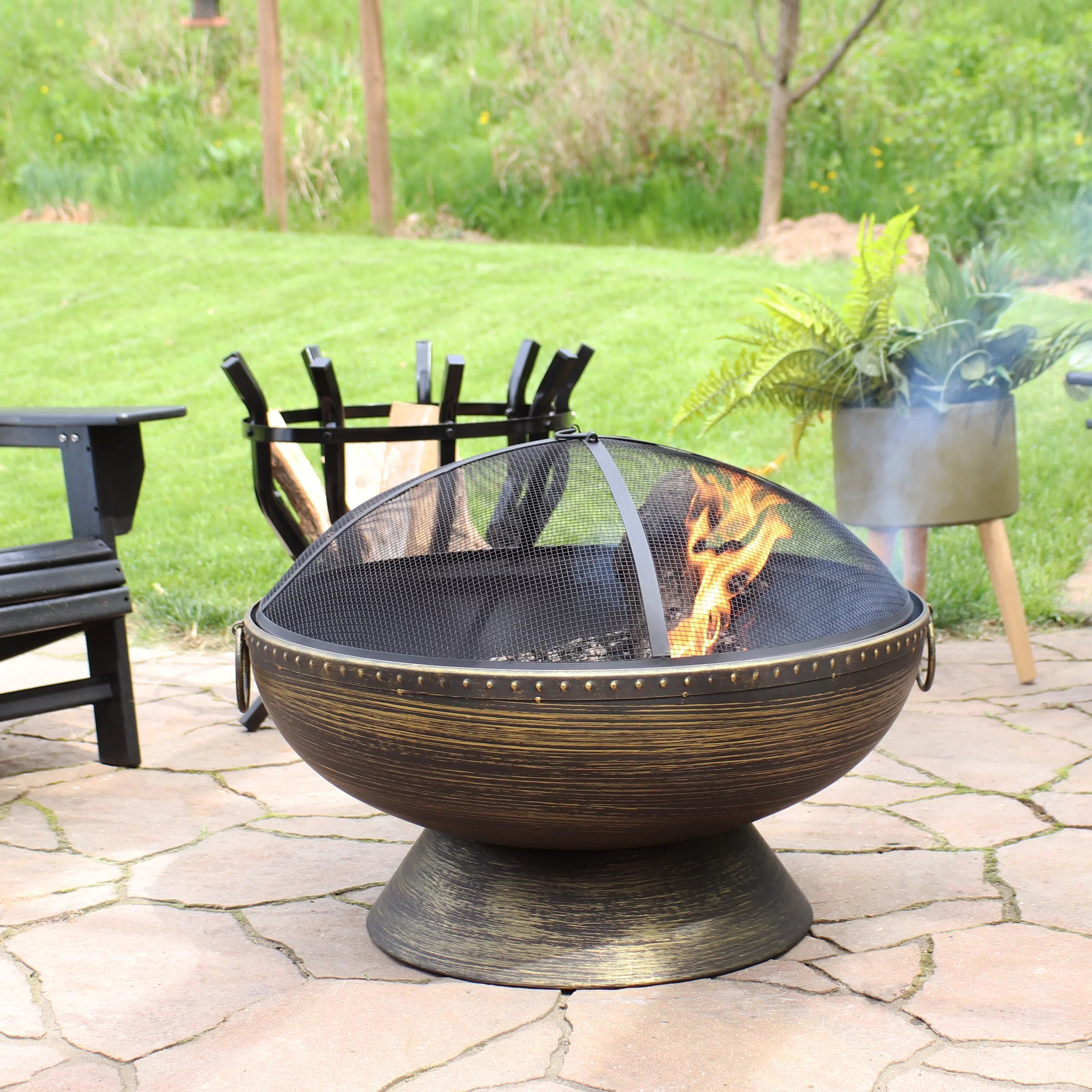 Sunnydaze 30" Royal Outdoor Steel Fire Pit with Spark Monitor and Poker