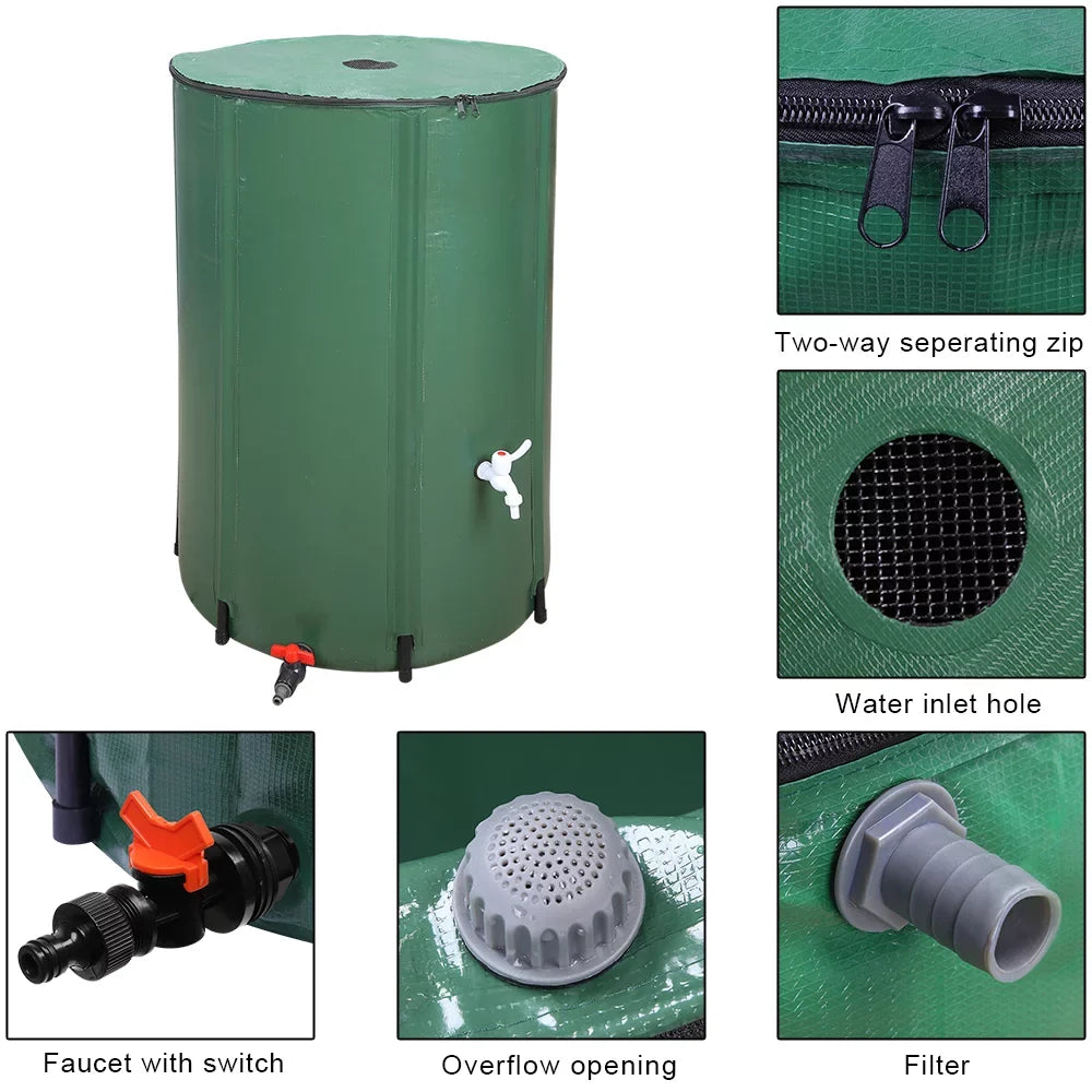 UBesGoo 100 Gallon Collapsible Rain Barrel, Portable Fluid Storage Tank, Liquid Collection System Downspout