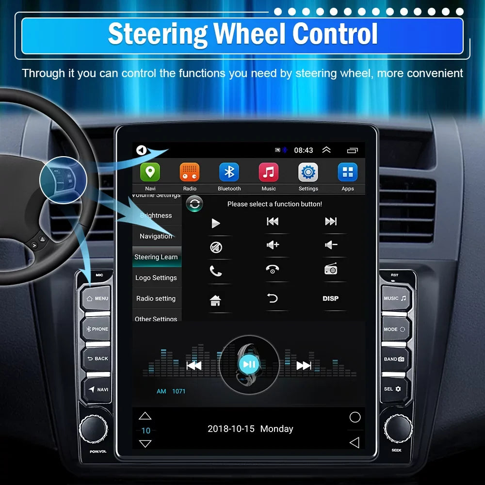 Podofo Double 2 Din 9.7 inch Vertical Touch Monitor Car Stereo Radio Android 12 Mirror Link GPS Navi Bluetooth Wifi GPS FM USB with Backup Camera