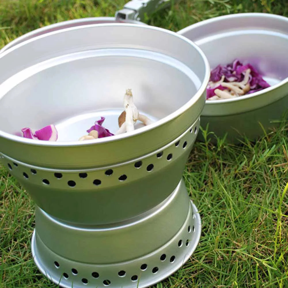 Radirus Portable Camping Cookware: Mess Kit Stove Spirit with Stand Pot Pan and Gripper, Ideal for Backpacking Hiking Picnic BBQ