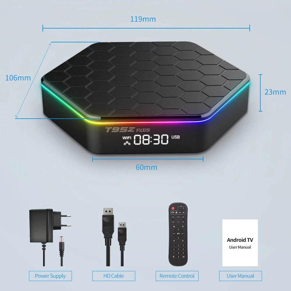 JLLOM Quad Core 8K HD Video 64GB Memory 6K Stream Player 2023 T95Z Plus Smart Android 12.0 TV Box