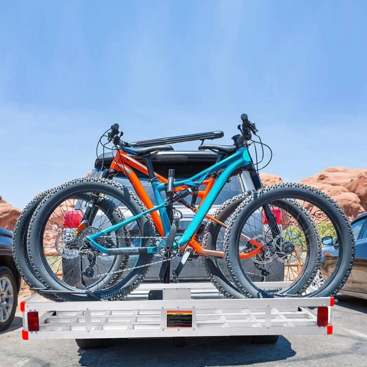 Hitch Cargo Carrier, Aluminum Trailer Hitch Cargo Carrier Fits 2” Receiver, 60” x 22” x 7” Mount Luggage Rack, Vehicle Cargo Basket for SUV, Truck, Car, 500LBS Capacity